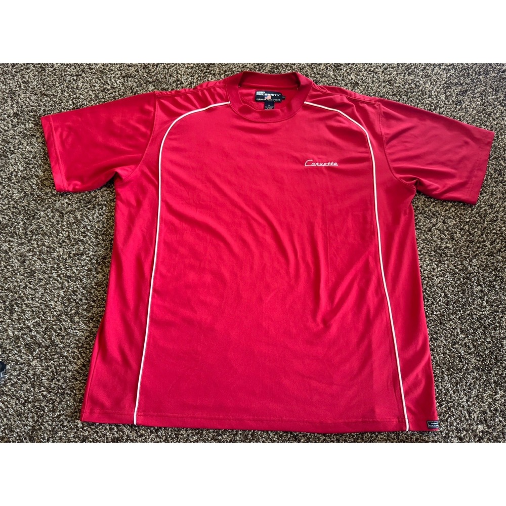 Corvette Men's XL Red Performance Shirt Pro Celebrity Script Logo Golf Polo Crew